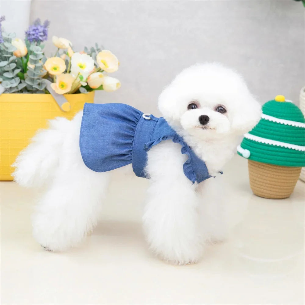 Cute Dog Denim Dress for Small Medium Dog Clothes Wedding Skrit Princess Dress Spring Summer Soft Sweet Skirt Pet Clothing