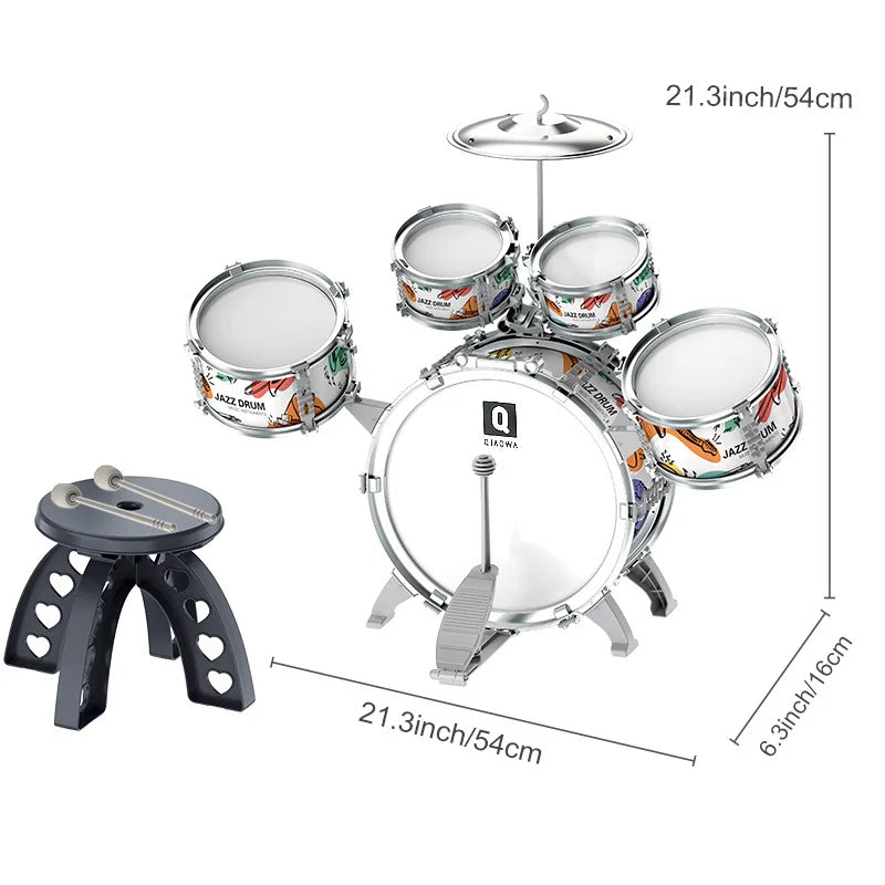 Kids Jazz Drum Set for Toddlers with Stool and Pedal Educational Musical Instruments Gift for Boys