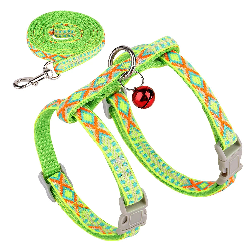 Nylon Cat Harness Vest Leash Lead For Kitten Puppy Adjustable Small Medium Cats Dog Harness With Bell Accessories Leash Set