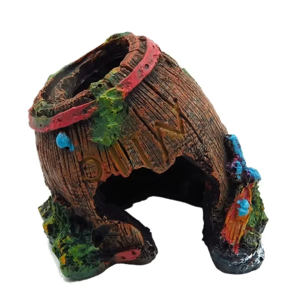 Aquarium Artificial Barrel Cave Resin Ornaments Decorations Landscaping Accessories For Fish Tank Aquarium Decoration Supplies