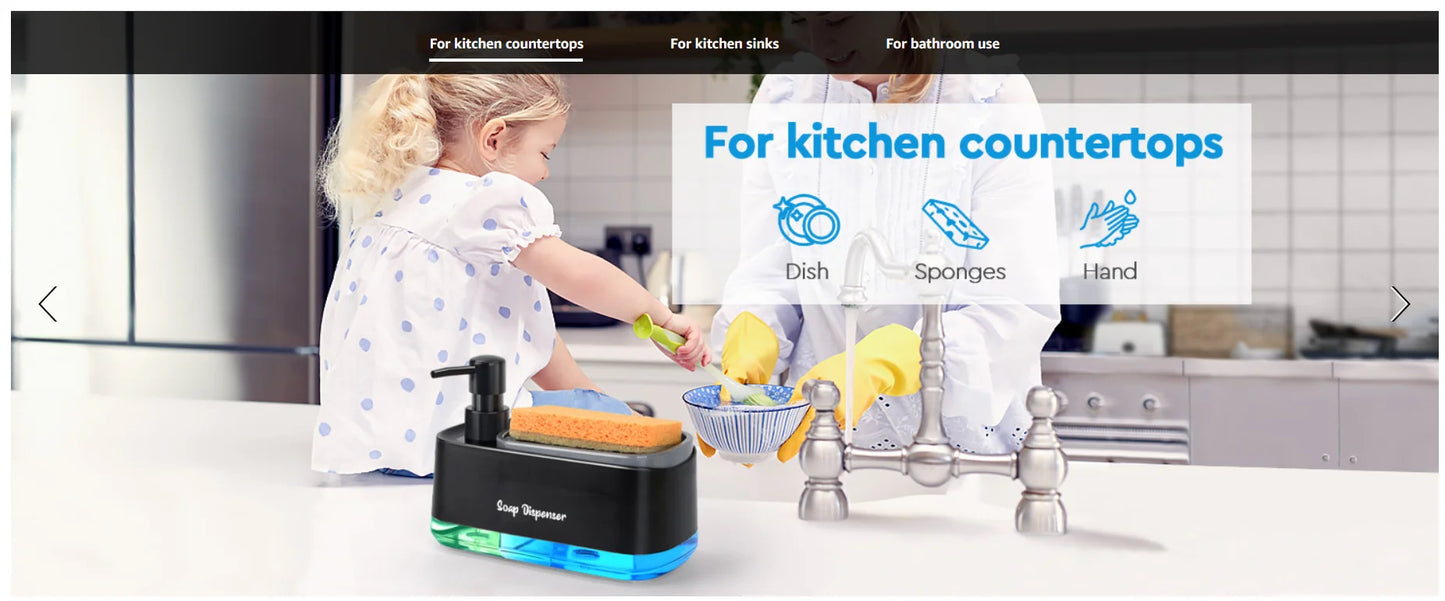 Hand and Dish Soap Dispenser Set, 3-in-1 Kitchen Pump