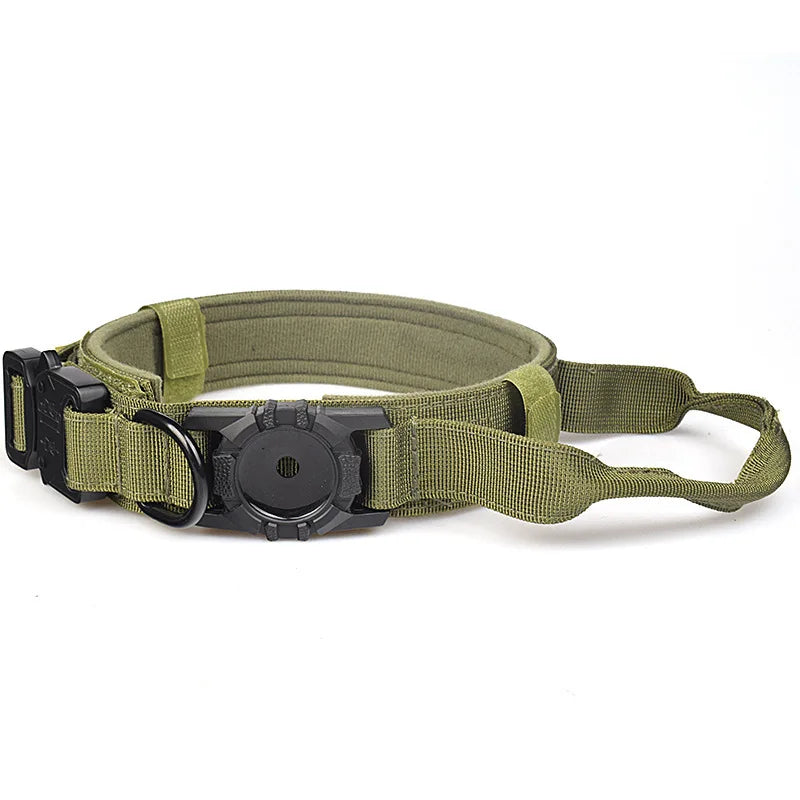 Tactical AirTag Dog Collar with Handle and Metal Buckle for Medium Large Dogs
