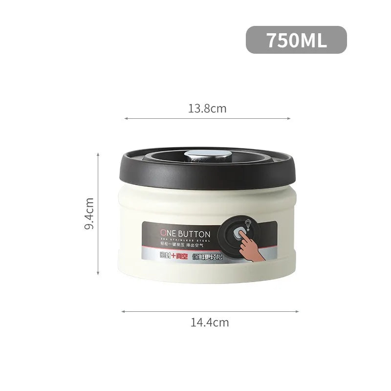 Coffee Bean Vacuum Sealed Canister 304 Stainless Steel Press Type Storage for Grains Tea and Nuts Kitchen Crisper Box
