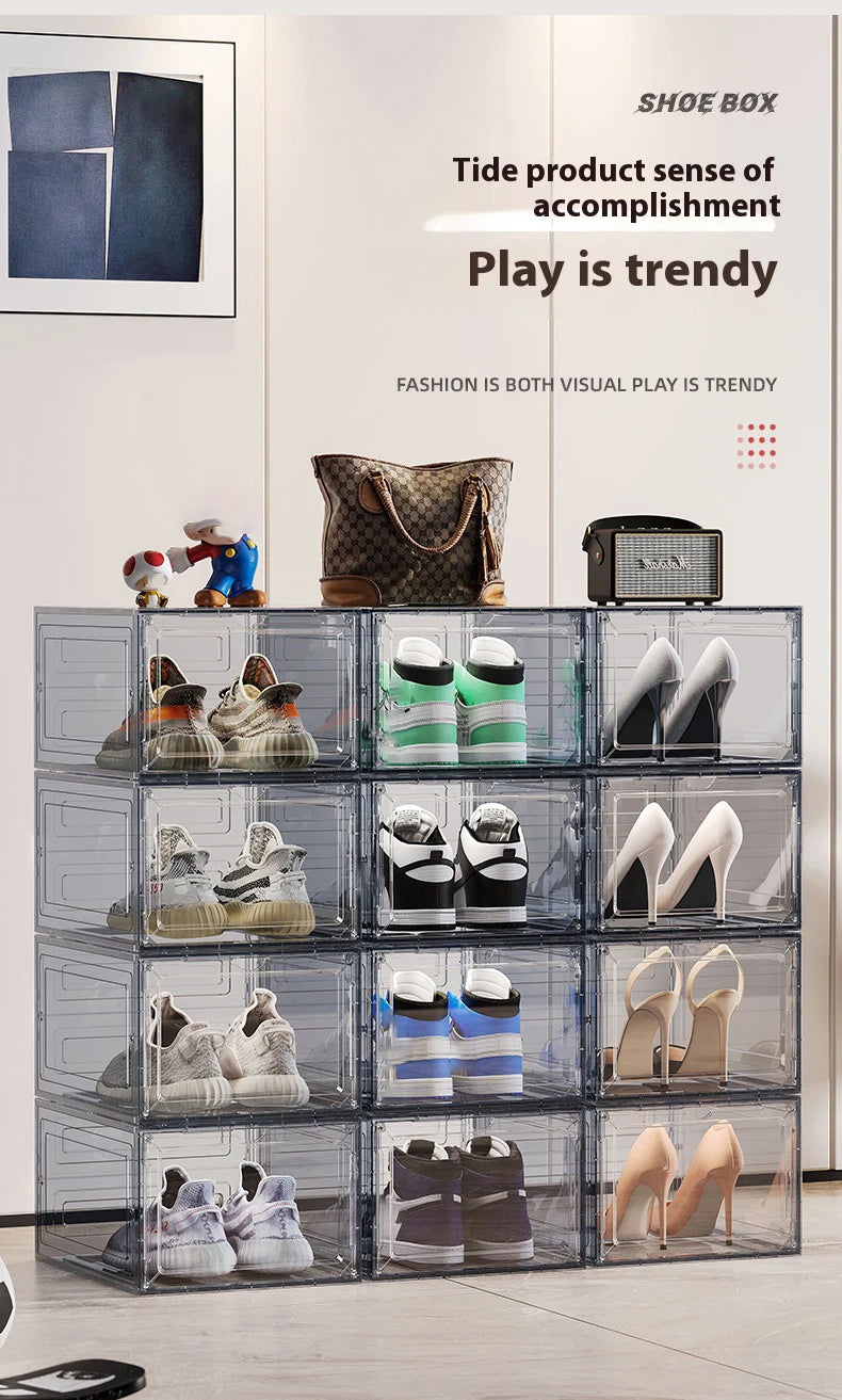 1/10pcs Clear Plastic Shoe Display Case and Hat Organizers with Magnetic Door Waterproof Storage Solution