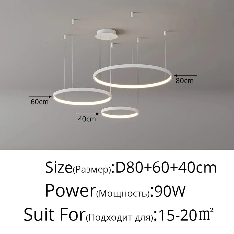 Black Rings Modern Minimalist Dimmable Pendant Light for Living Room and Restaurant Remote Control Chandelier Home Decor