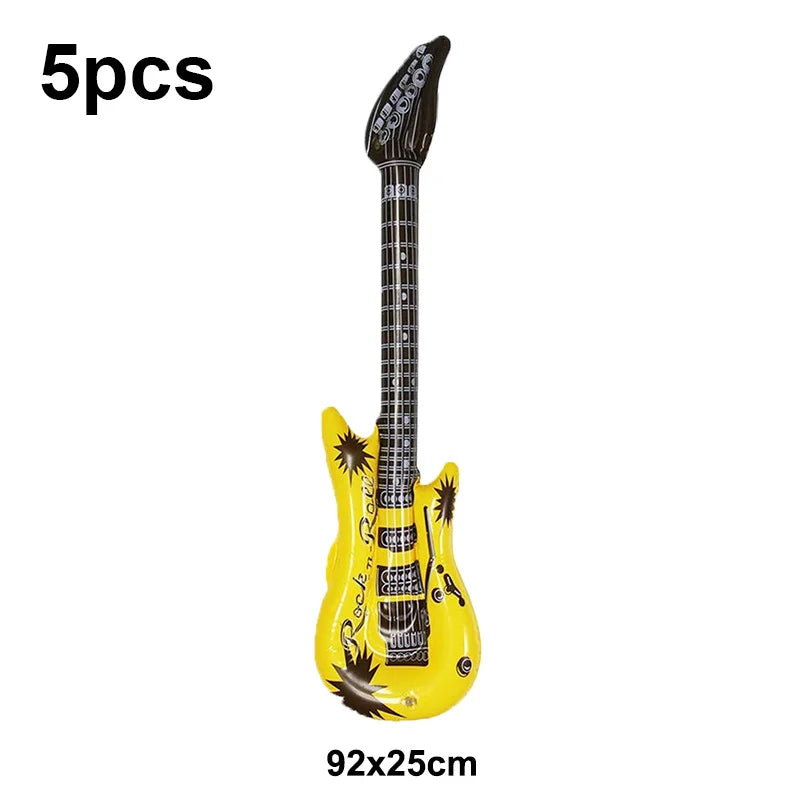 5 Piece PVC Musical Instrument Inflatable Balloon Set with Guitar and Microphone for Kids Birthday and Retro Party Decorations