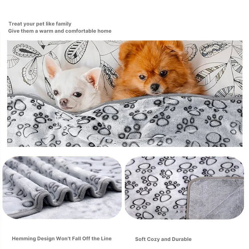 2PCS Soft Fluffy High Quality Pet Blanket Cute Cartoon Pattern Paw Print Dog Pet Mat Warm and Comfortable Blanket for Cat Dogs