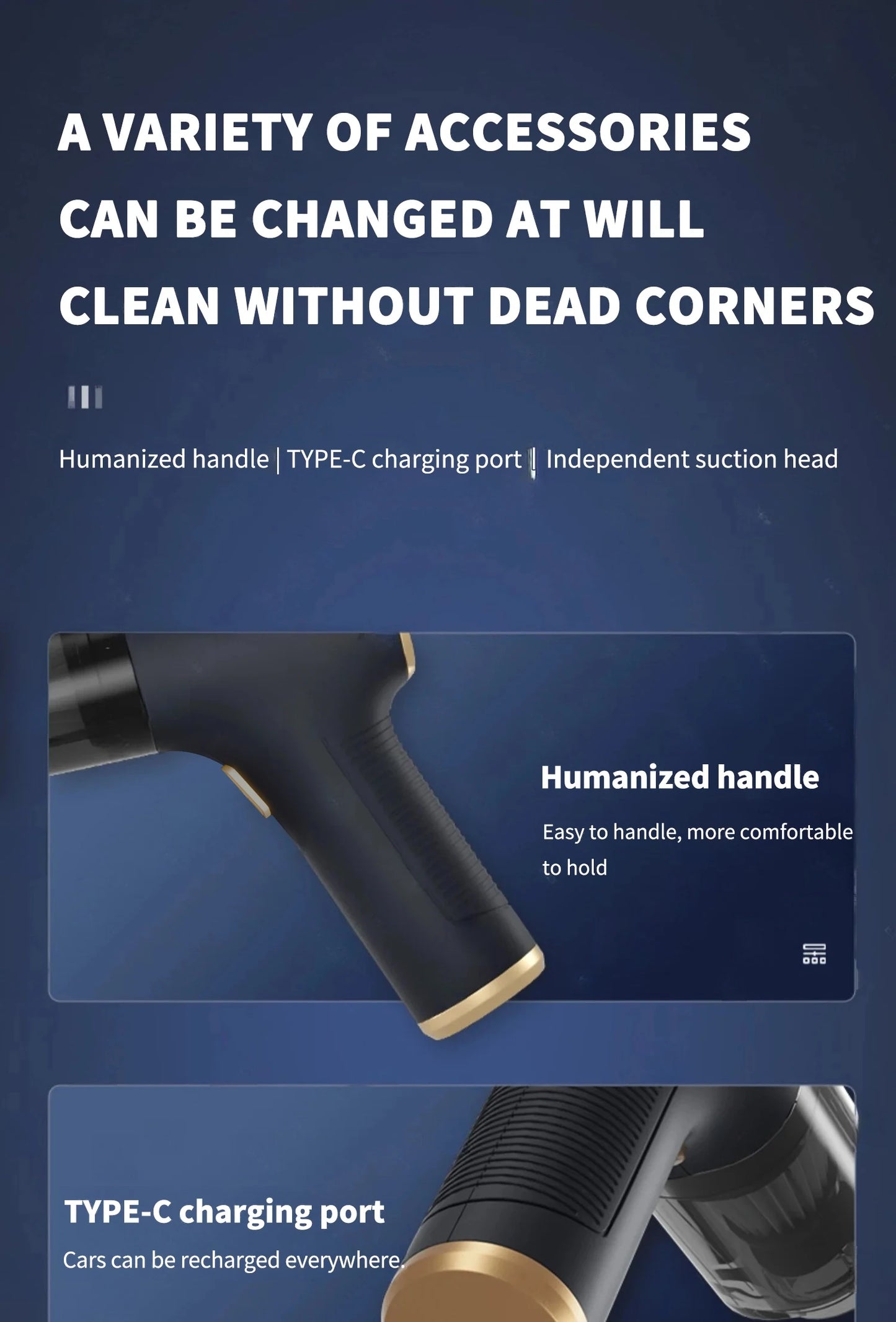 CENRR 98000PA Car Vacuum Cleaner Portable Wireless Strong Suction