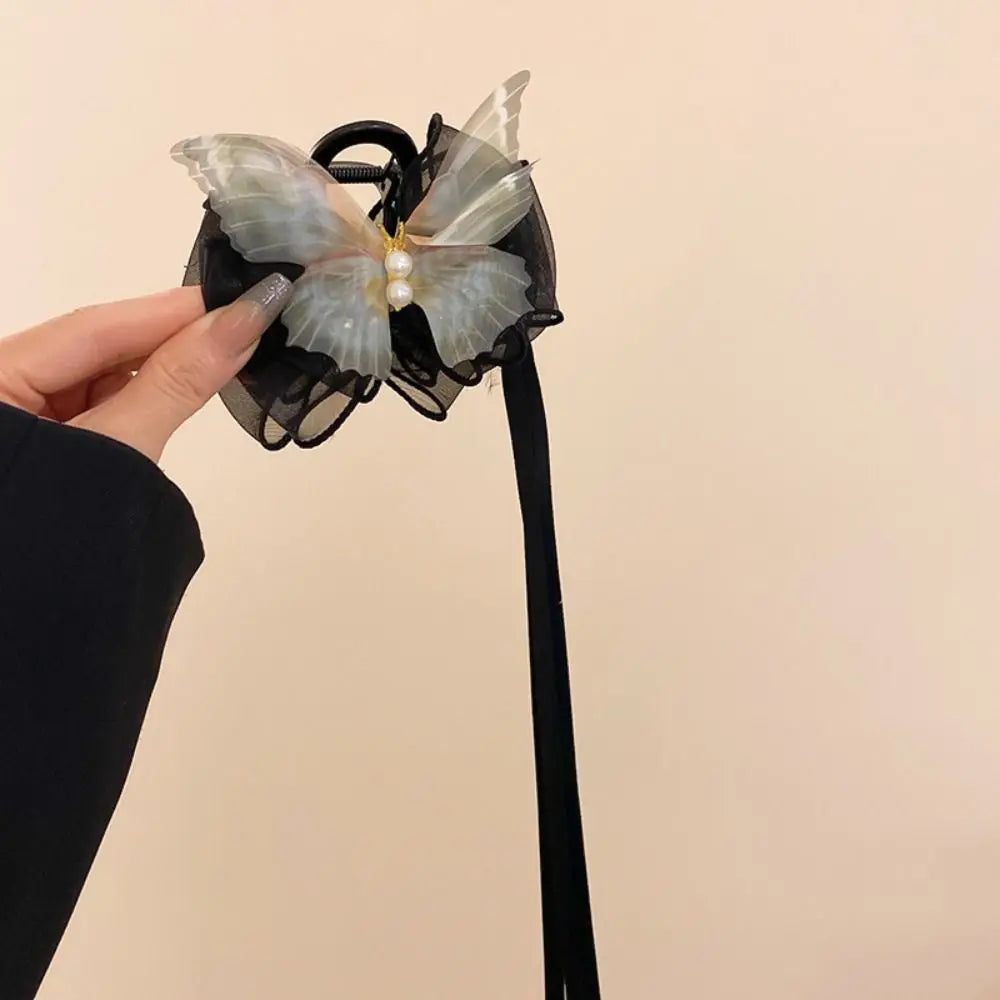 Fashion Mesh Butterfly Hair Claw Ribbon Bowknot Shark Clip Women