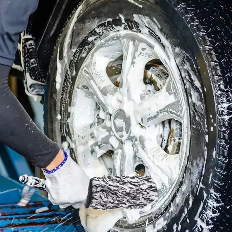 Car Wash Brush Microfiber Wheel Cleaning Gloves Non-Slip Handle