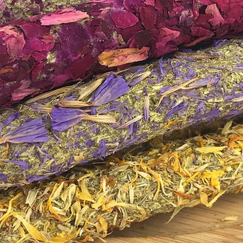 6Pcs/set Rose Calendula Lavender Stick Molar Chewing Toys Dental Care Chewing Snacks Suitable for Rabbits, Hamsters, Chinchilla