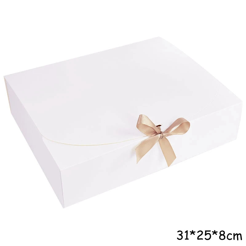 5 Piece Black and White Kraft Paper DIY Gift Box Set with Bow Ribbon for Weddings and Parties