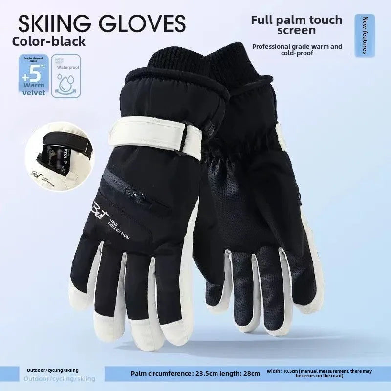 Non Slip Touch Ski Gloves Waterproof Pocket Warm Unisex Snowboard Accessories