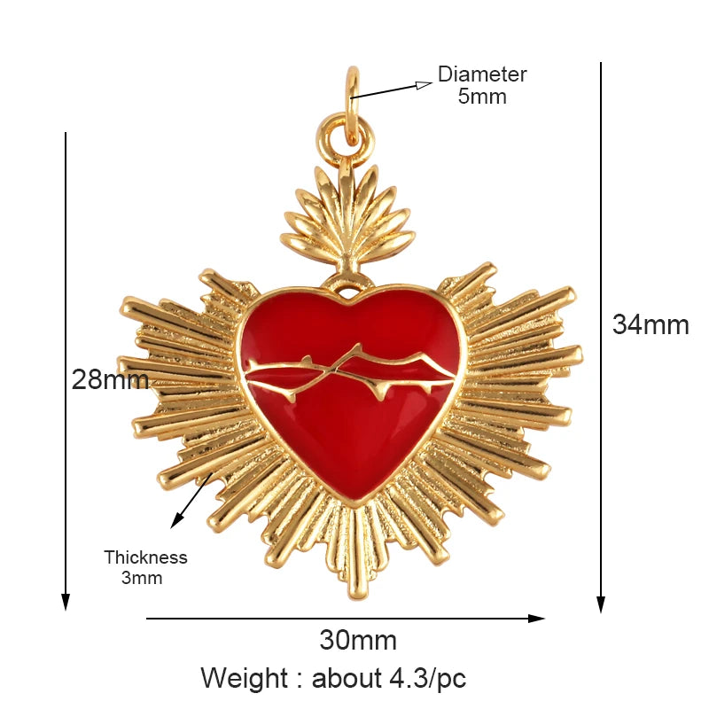 New Sacred Red Heart Charm Pendant 18K Gold Plated Zircon