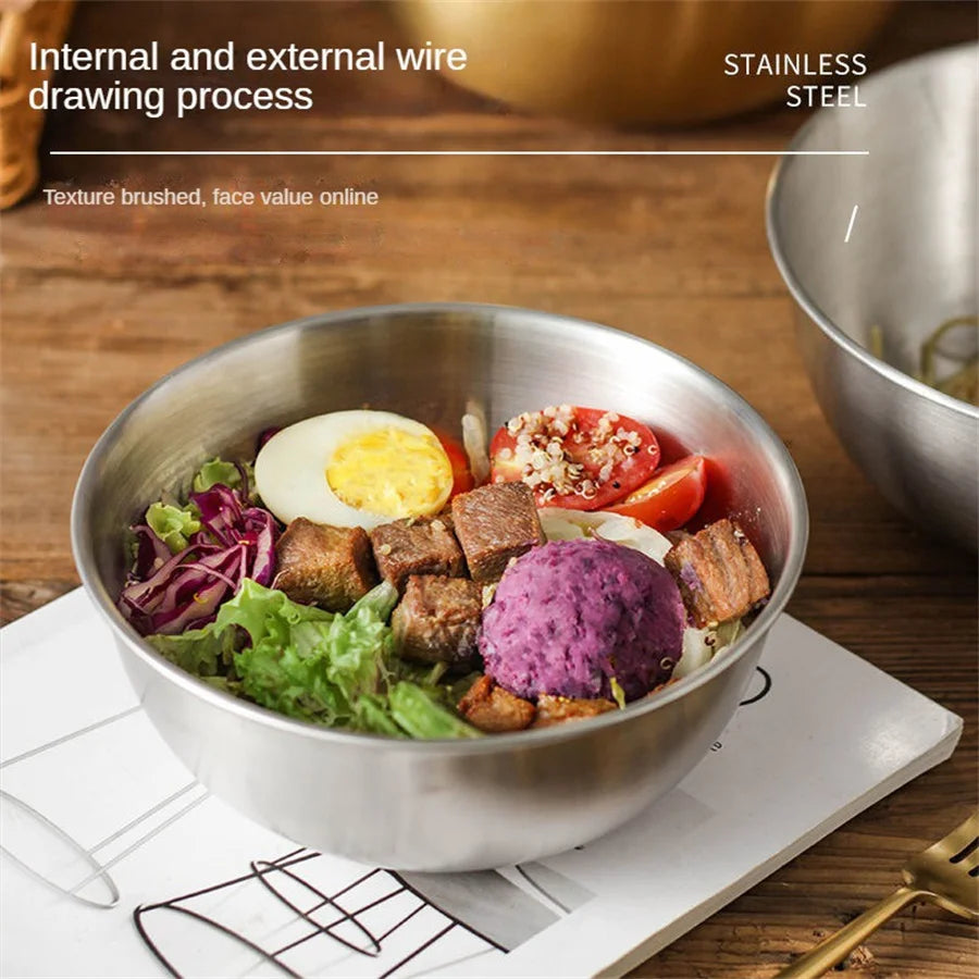 Stainless Steel Gold and Silver Salad and Noodle Bowl Elegant Kitchen Tableware Food Container