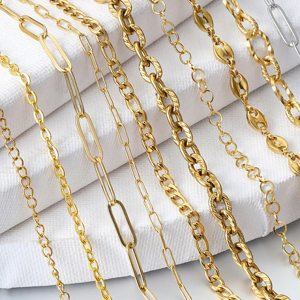 2 Meters/1 Meter High Quality Gold Color Stainless Steel Chain for DIY Jewelry Making