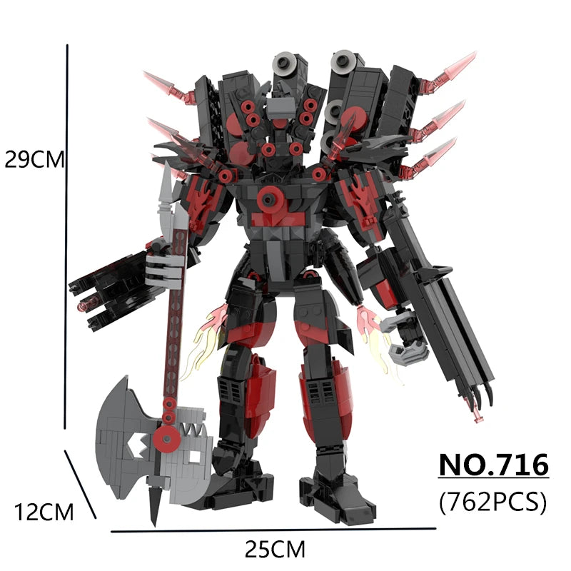 Titan Guitar Speaker Man Building Blocks Set Skibidi Toilet Design with Battle-Axe DIY Bricks Toy for Boys Ages 6-12 Perfect Christmas Gift