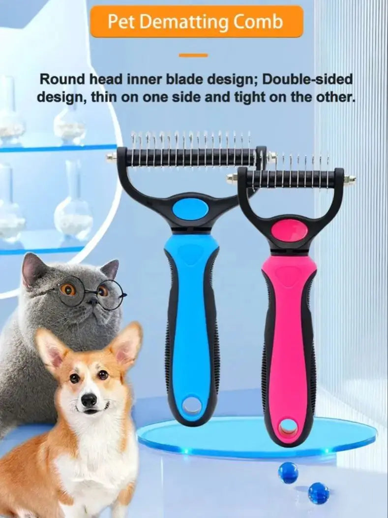 Pet Knot Remover Comb for Dogs & Cats - Dematting Tool with Stainless Steel Blades - Detangling Brush for Matted Hair - Professi