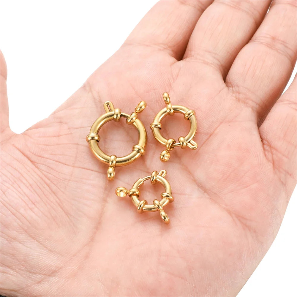 4pcs Gold Stainless Steel Round Spring Clasps for DIY Jewelry
