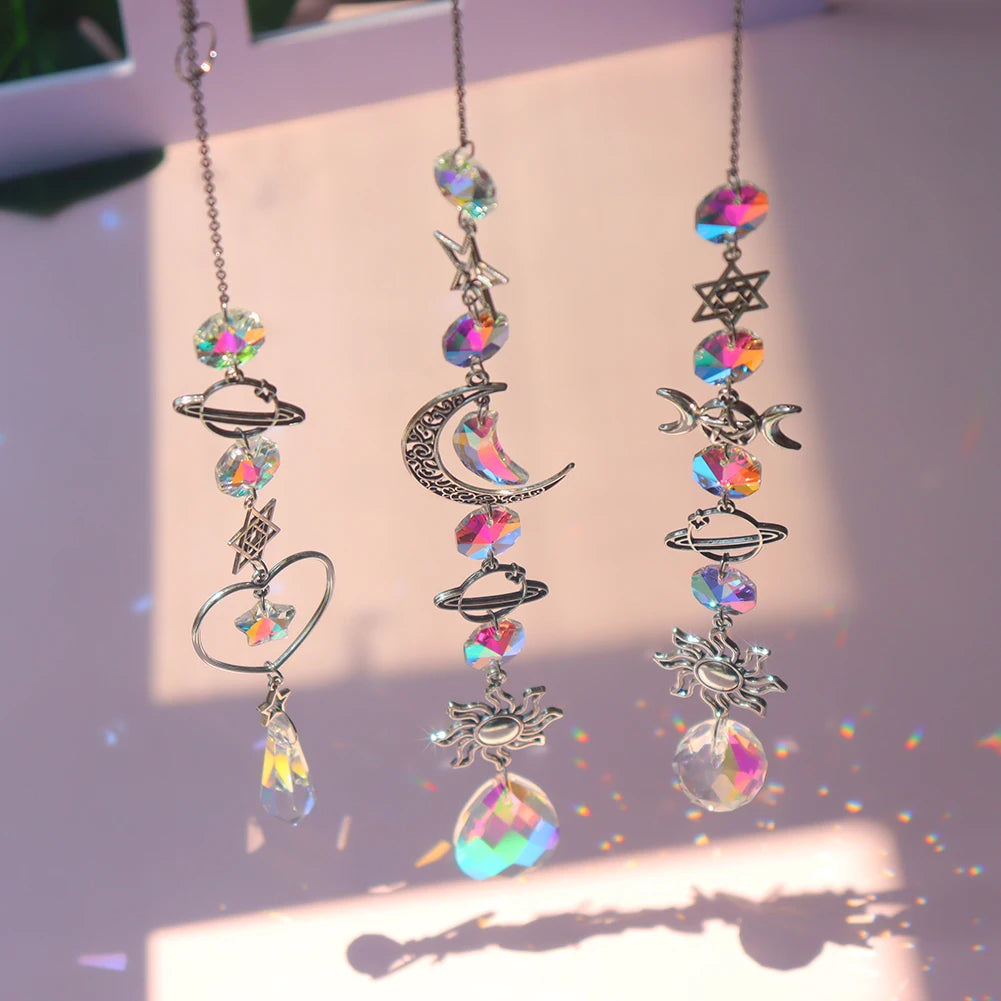 1pc Crystal Wind Chime Moon Sun Catcher Diamond Prisms Home Decor
