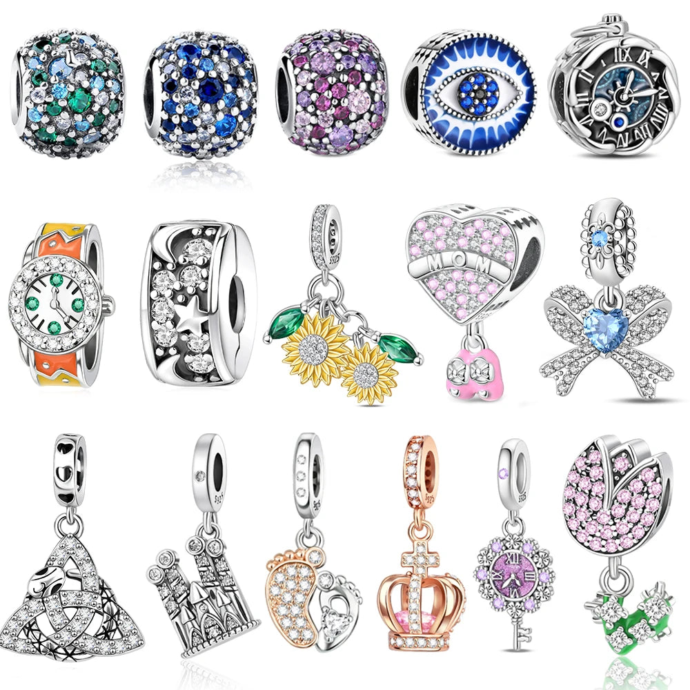 Authentic 925 Sterling Silver Charm Sparkling Star Moon Sun Pendant Jewelry Gift