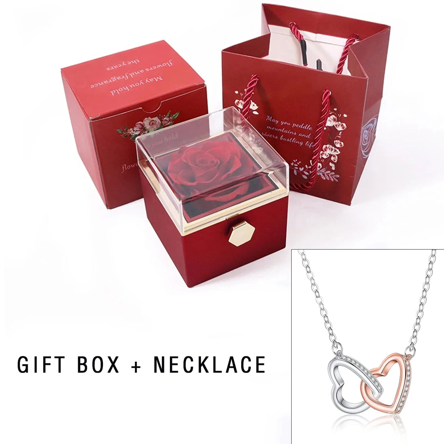 Eternal Rose Box With Heart Necklace For Mom Mother's Day Gift