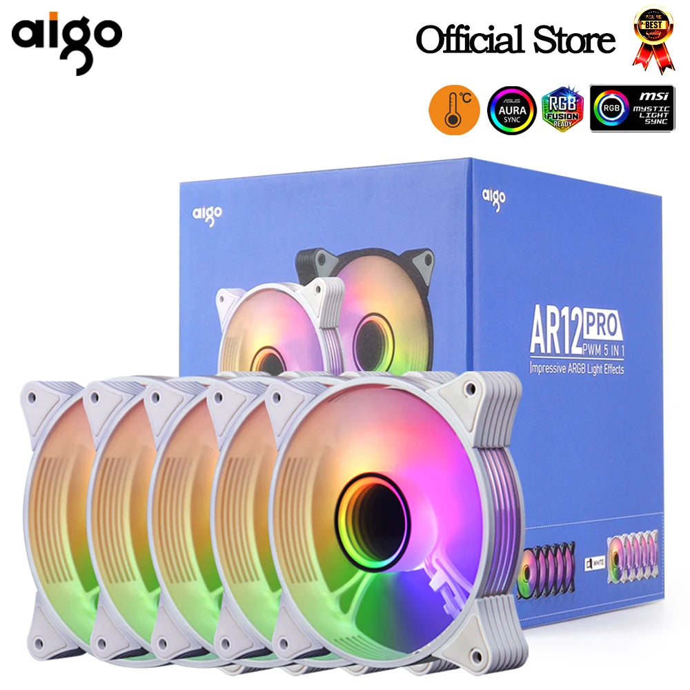 Aigo AR12PRO 120mm RGB Computer Case Fan 4pin PWM Cooling