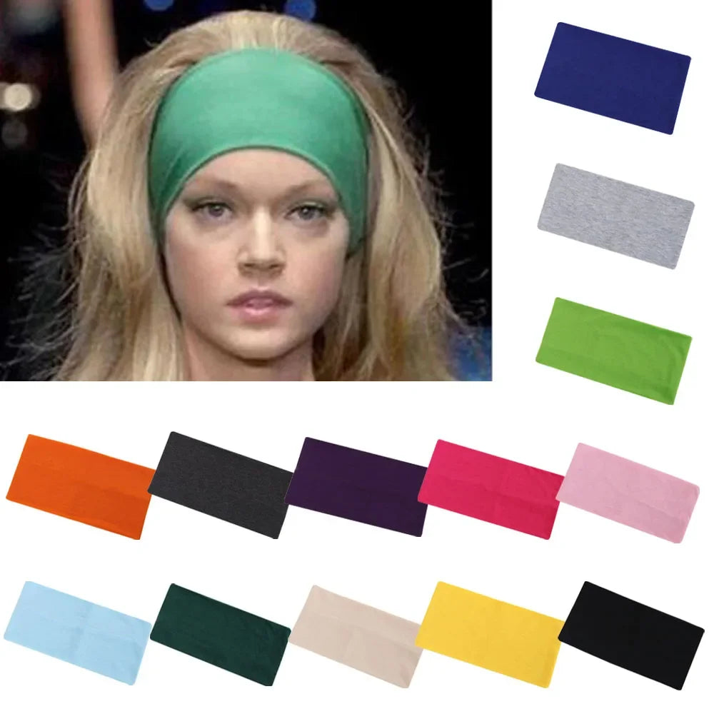 Headbands For Women Solid Color Elastic Wide Turban Headwrap Yoga Makeup Hair Accessories