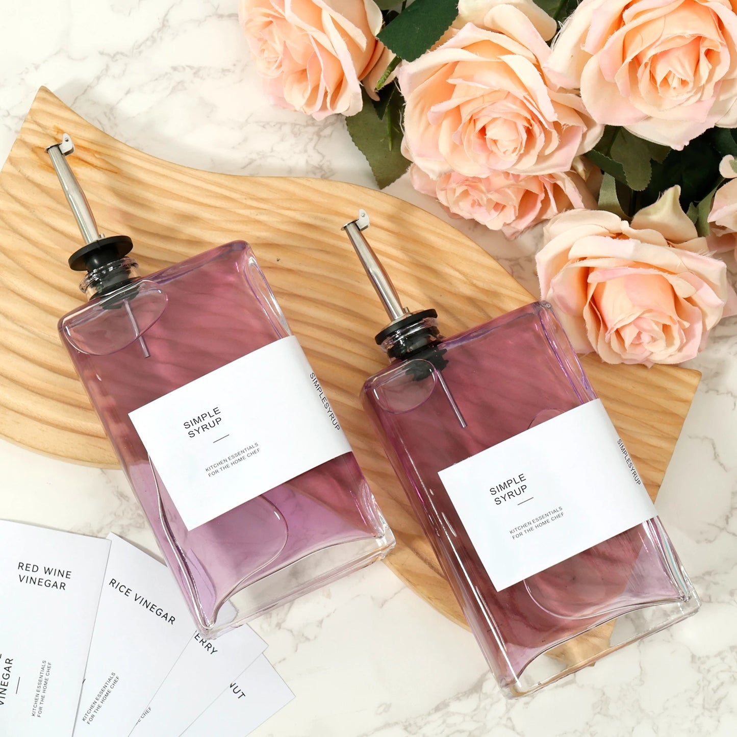 Glass Olive Oil and Vinegar Dispenser Bottle 350ml with Sort Sticker Stylish Kitchen Gadget