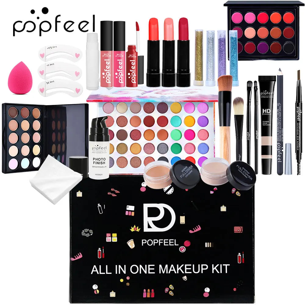 POPFEEL All In One Makeup Kit for Girls Teens and Women with Eyeshadow Foundation Lip Gloss Lipstick and Primer