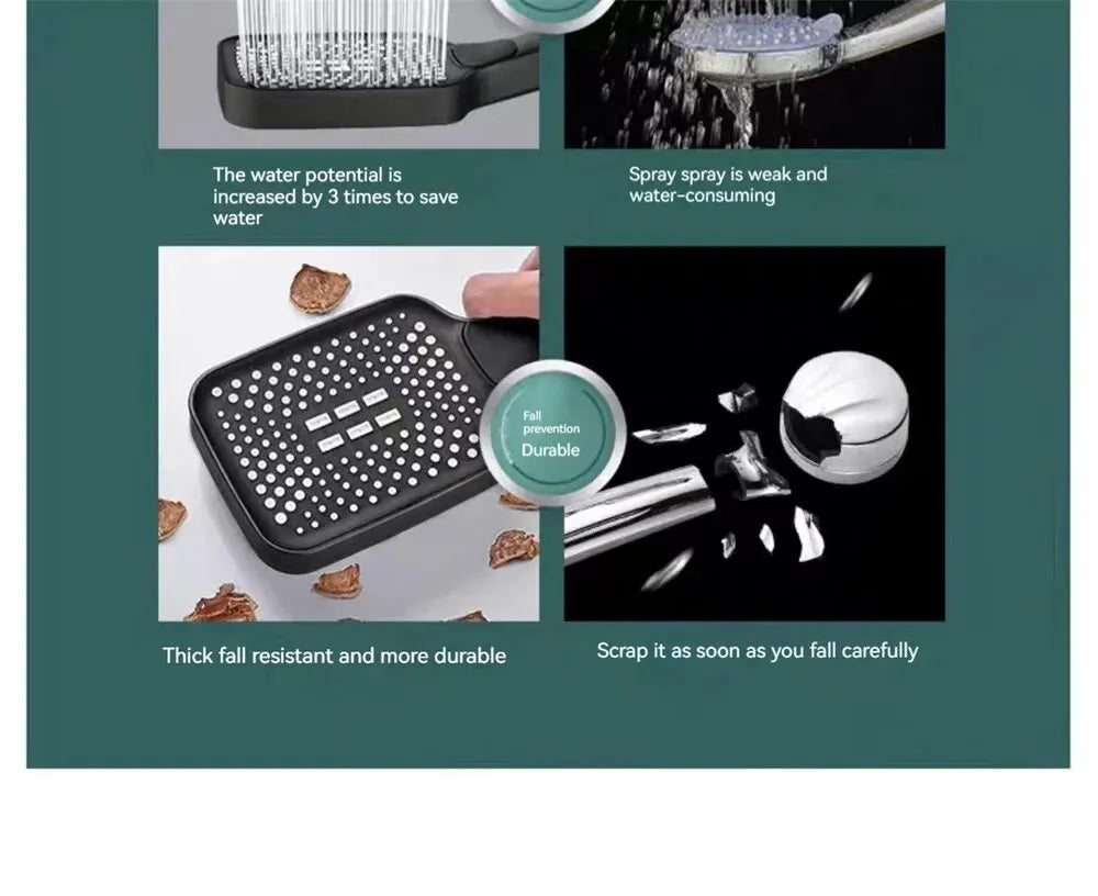 Adjustable Shower Head 3 Mode Rainfall High Pressure Water Saving Shower Mixer