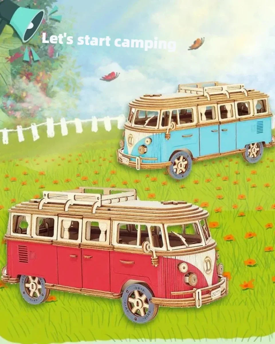 3D Puzzle Toy Wooden Car Style House Model for Parent Child Interactive Learning DIY Gift