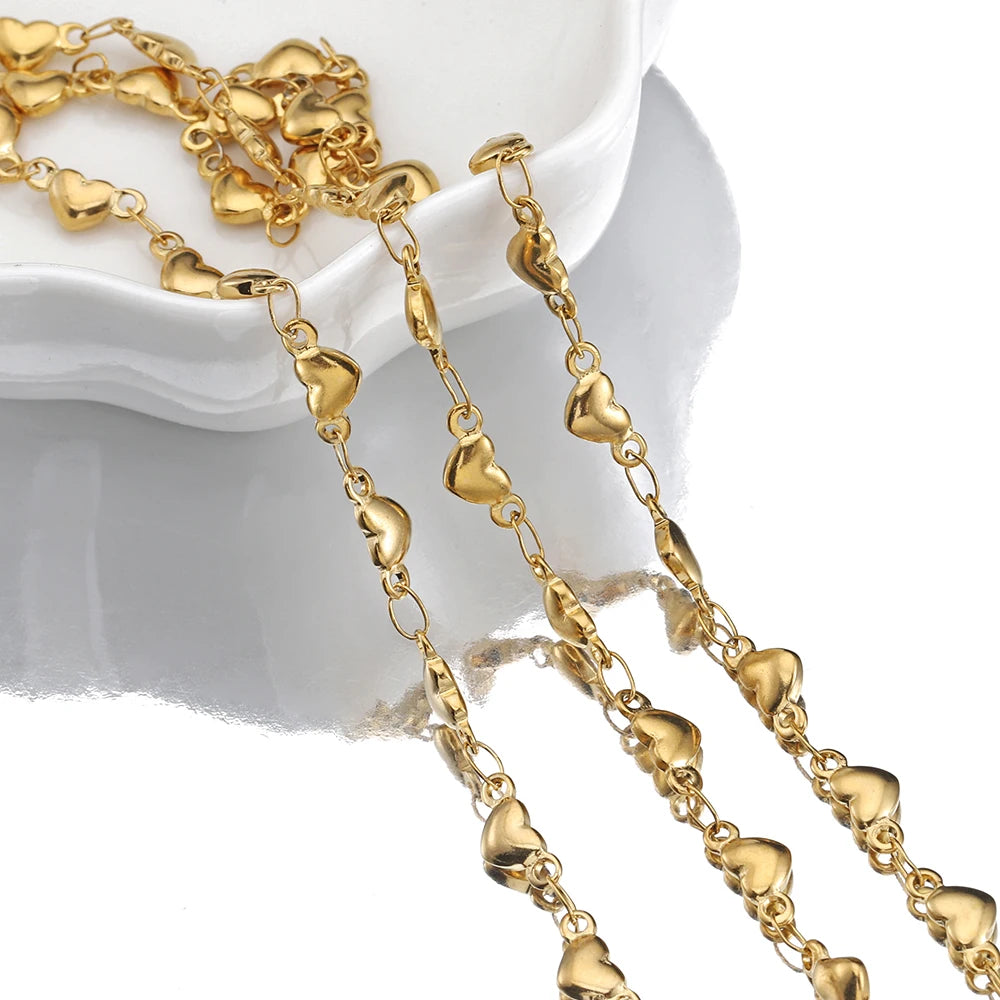 1Meter Stainless Steel Gold Love Heart Link Chain DIY Jewelry