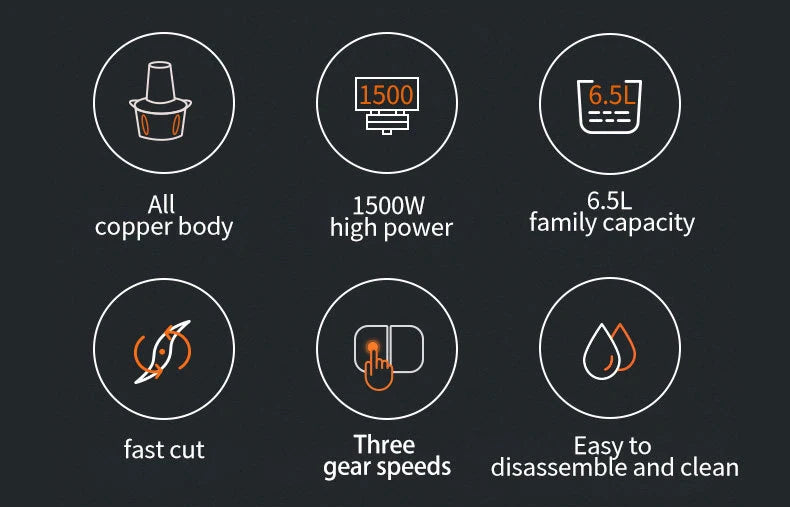 1500W 6.5L Stainless Steel Meat Grinder 3 Gears 4-Layer Blade