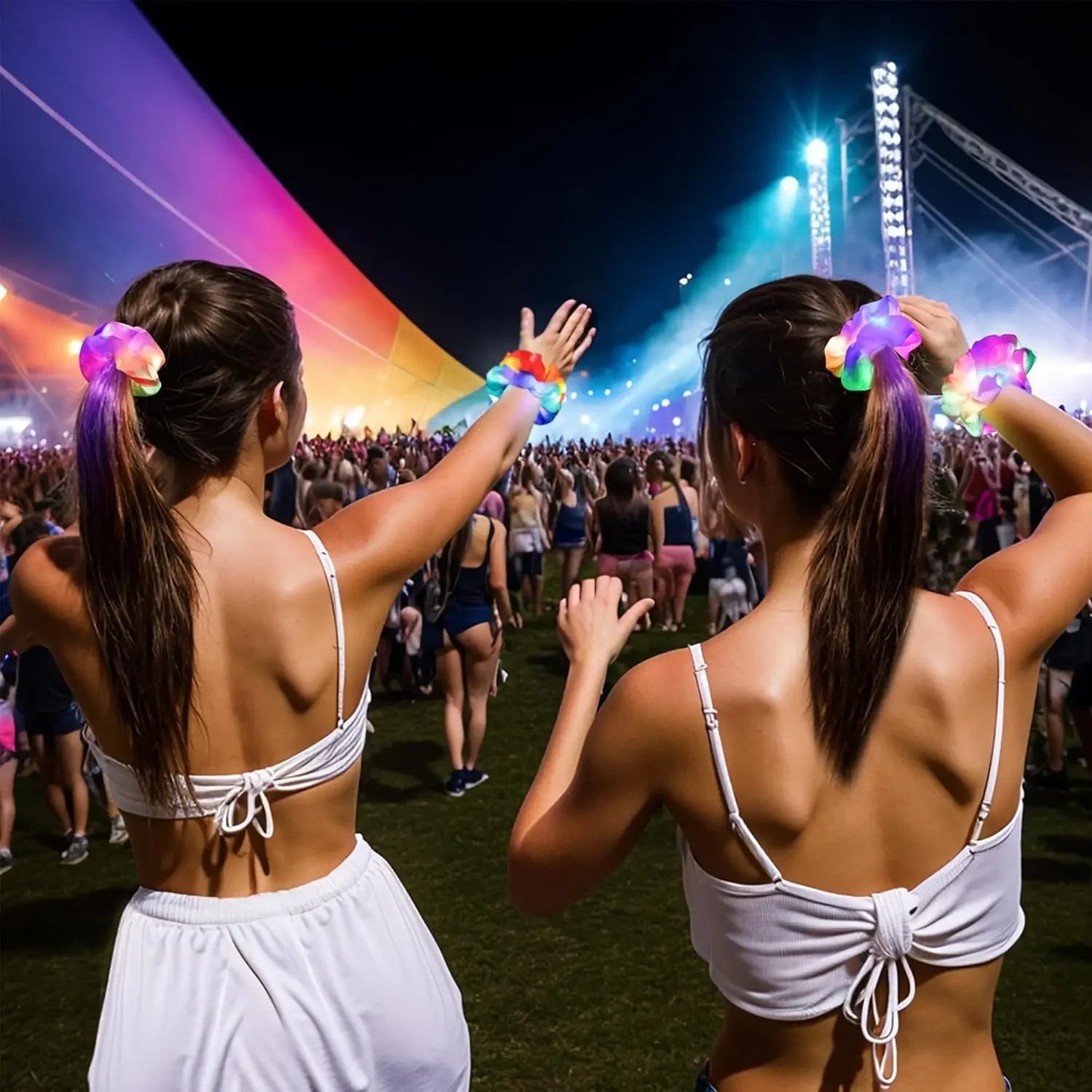10 Pack LED Glow Hair Scrunchies Light Up Elastic Hairbands for Neon Parties and Celebrations