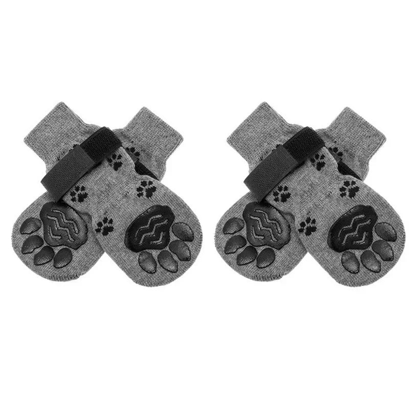 4Pcs/set Anti-Slip Dog Socks 4pcs Paw Protector Traction Control Adjustable Indoor Wear Knitted with Rubber Reinforcement