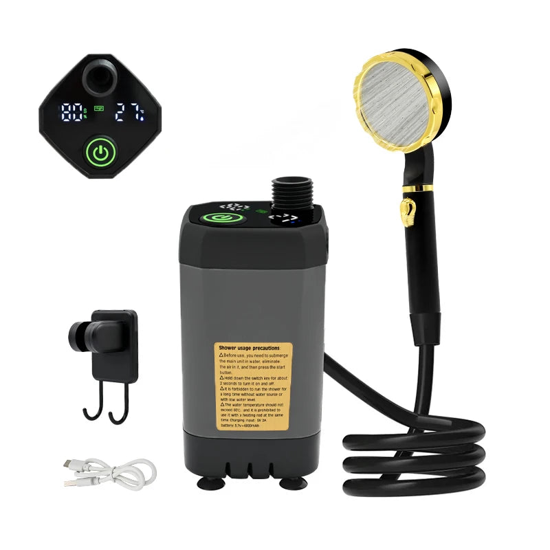 Camping Shower Pump RV Outdoor Shower Kit with Digital Display and 6000mAh Battery