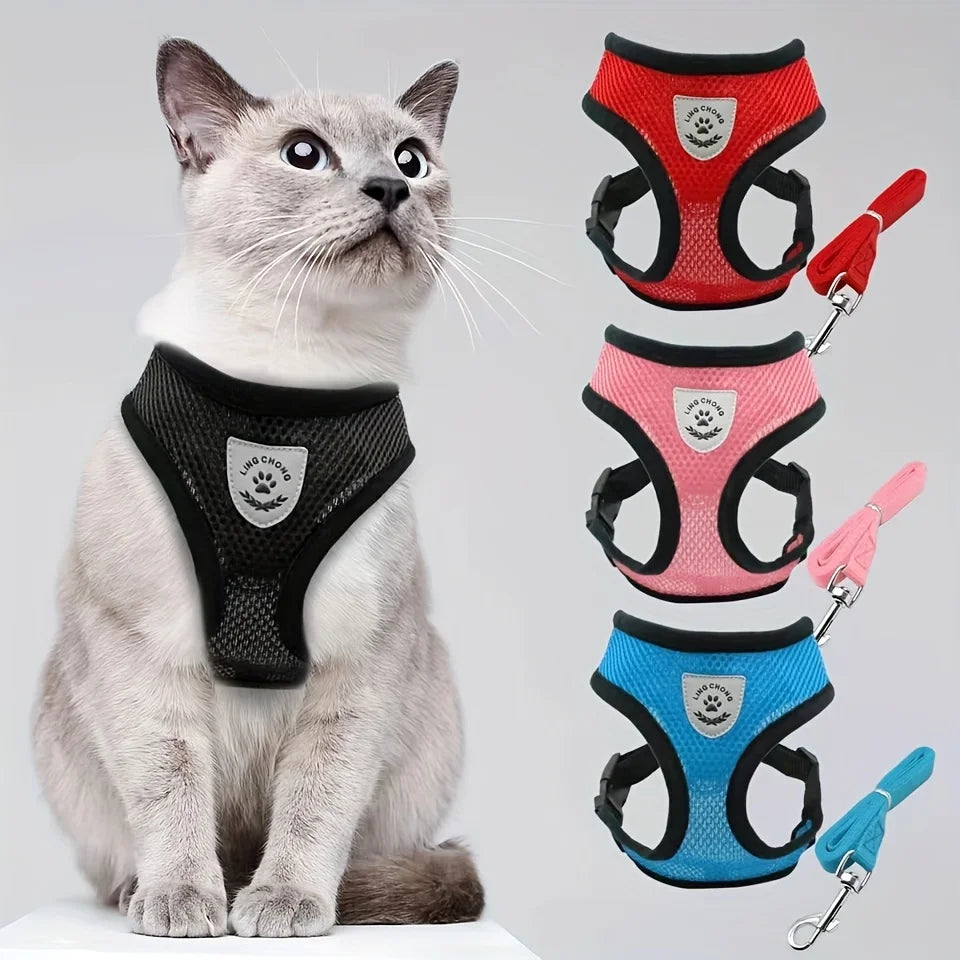 Cat Harness Adjustable, Escape-Proof Breathable Mesh with Reflective Vest 5-Foot Leash - Safe, Durable Outdoor Adventures