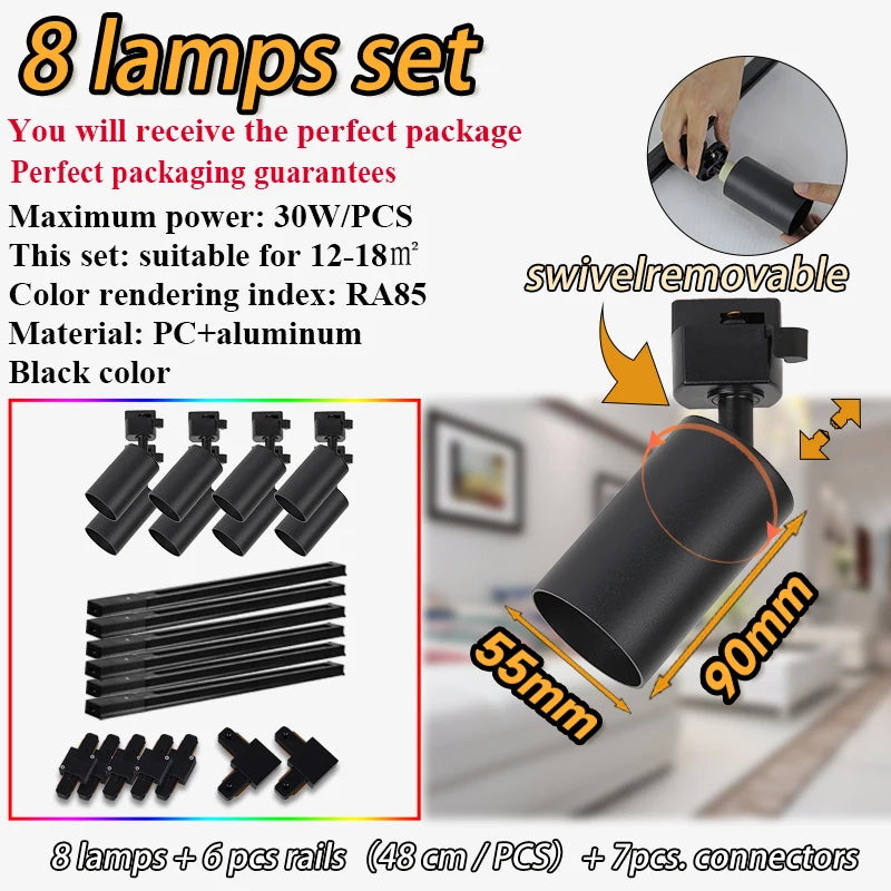 Dimmable GU10 Track Light Set Smart Home Spotlights Adjustable Ceiling Rail Lighting for Kitchen and Living Room