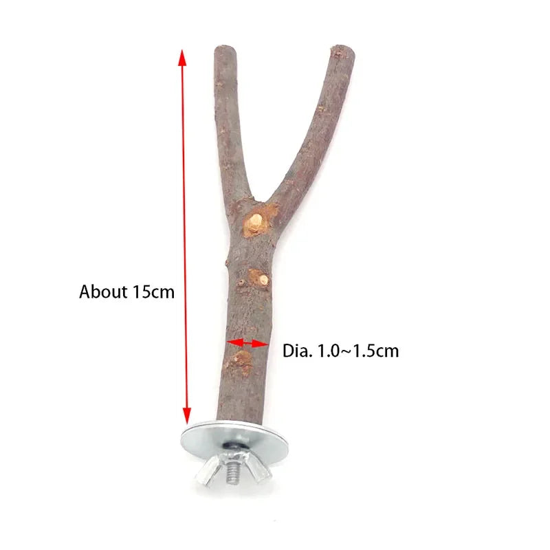 Natural Wood Pet Parrot Raw Wood Fork Tree Branch Stand Rack Squirrel Bird Hamster Branch Perches Chew Bite Toys Stick