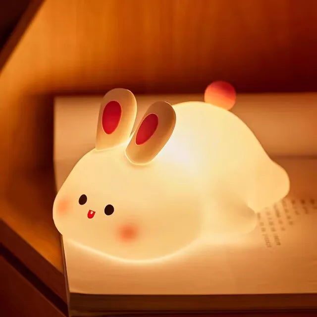 Bunny Silicone Night Light for Kids Room USB Rechargeable Dimmable Sleep Lamp with Timer