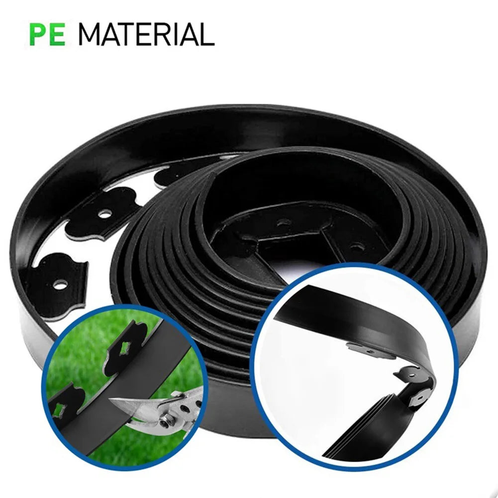 10M Plastic Garden Edging Border Kit with 30 Anchoring Spikes for Easy Installation and Durable Landscape Design