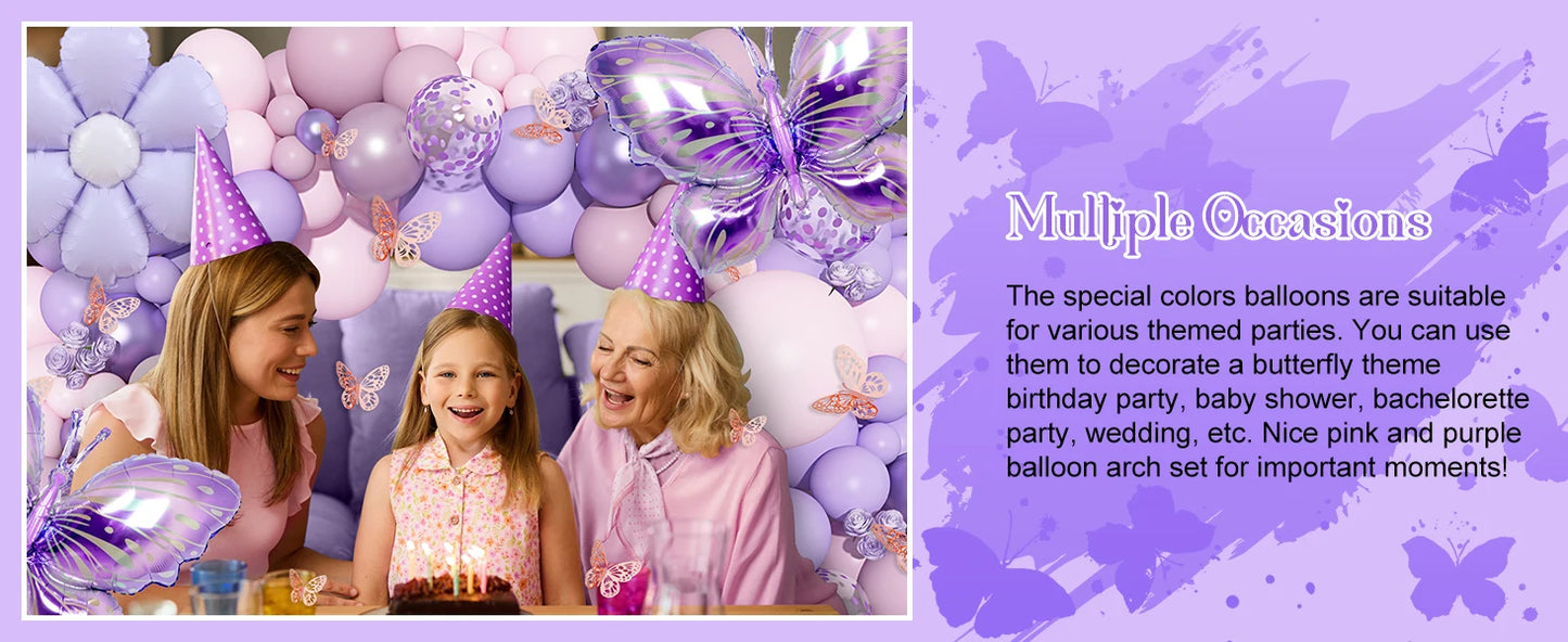 Pink and Purple Butterfly Balloon Arch Garland Kit for Baby Showers Weddings Girls Birthday Parties and Bachelorette Celebrations