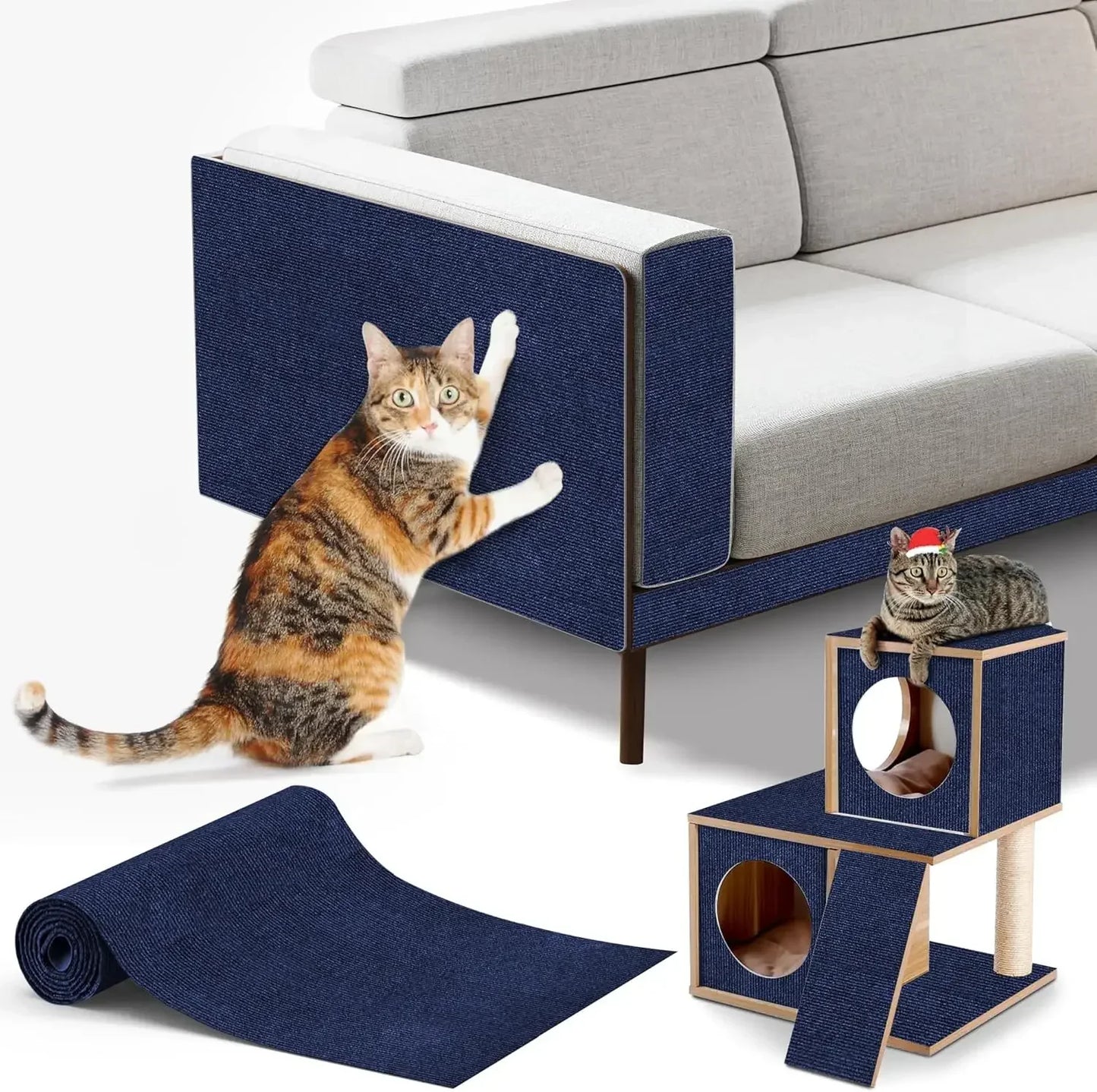 Trimmable Cat Scratching Mat Self-Adhesive Carpet Mat Pad Cat Pet Scratcher Furniture Couch Corner Indoor Sofa Wall Protector