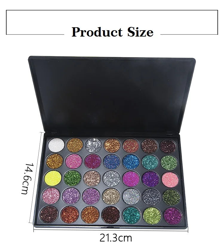 35 Color Diamond Sequin Eyeshadow Palette High Pigment Shimmer Glitter and Satin Long Lasting Waterproof Makeup