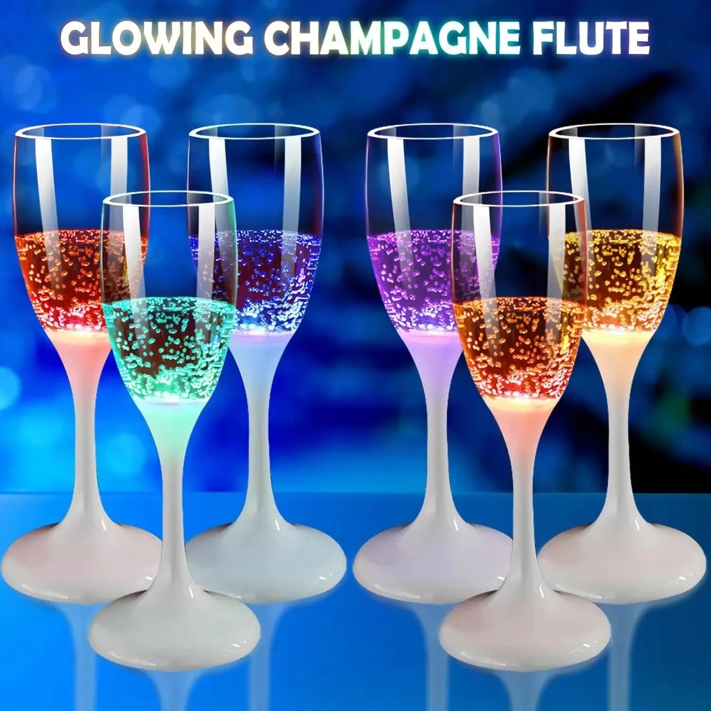 LED Light Up Champagne Flutes Set of 6 Colorful Plastic Drinking Glasses for Parties and Celebrations