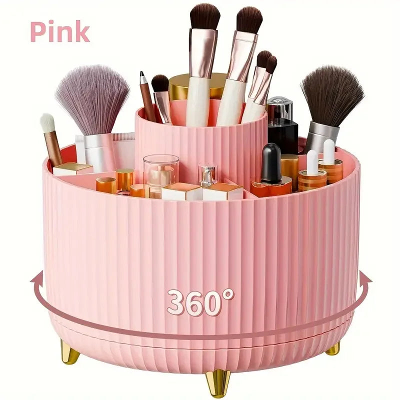 360° Rotating 5 Slot Makeup Brushes Holder Organizer for Vanity Desktop Storage