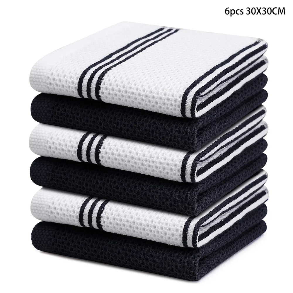 Olanly Cotton Kitchen Towels Set of 4 or 6 Absorbent Waffle Weave Dishcloths Soft and Durable for Home Cleaning