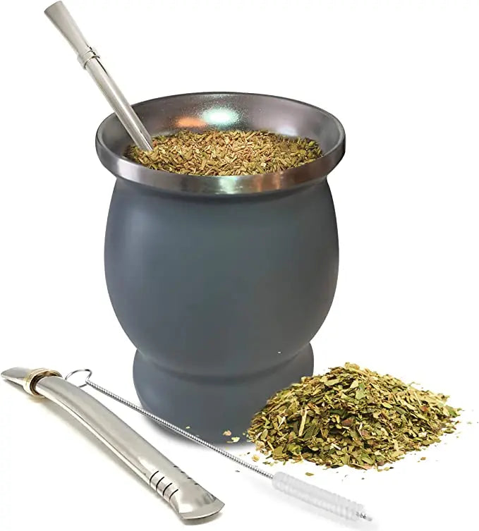 Yerba Mate Natural Gourd Tea Cup Set With Lid 230ML Includes 2 Bombillas