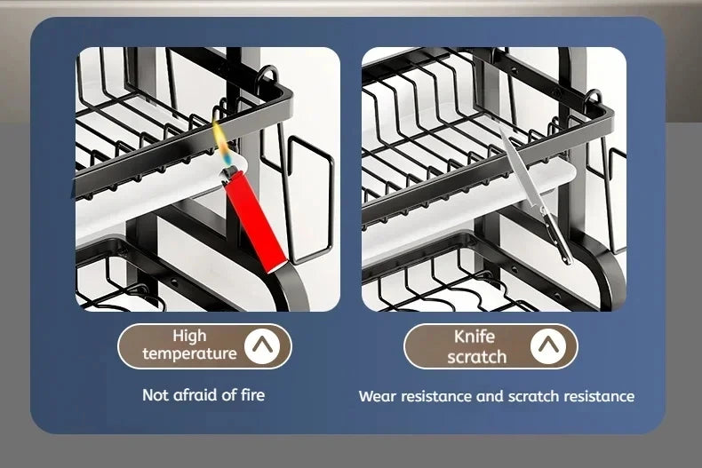 3-Tier Compact Dish Drying Rack with Drainboard Large Rust-Proof Metal Kitchen Storage Solution